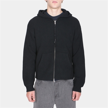 Alis Barian Ribbed Knit Hoodie Solid Black